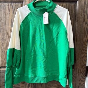 Green and White Long Sleeve mock Neck Sweatshirt